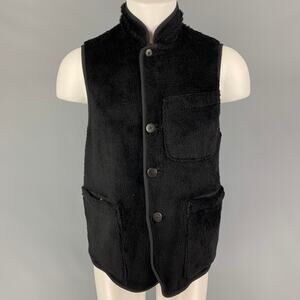 VISVIM Size M Black Textured Wool Buttoned Reversible Boa Vest